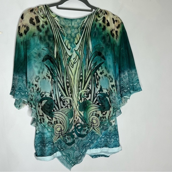 Dressbarn Size Small Mob Wife Overlay Asymmetric Flowy Sparkle Blouse - Picture 7 of 7